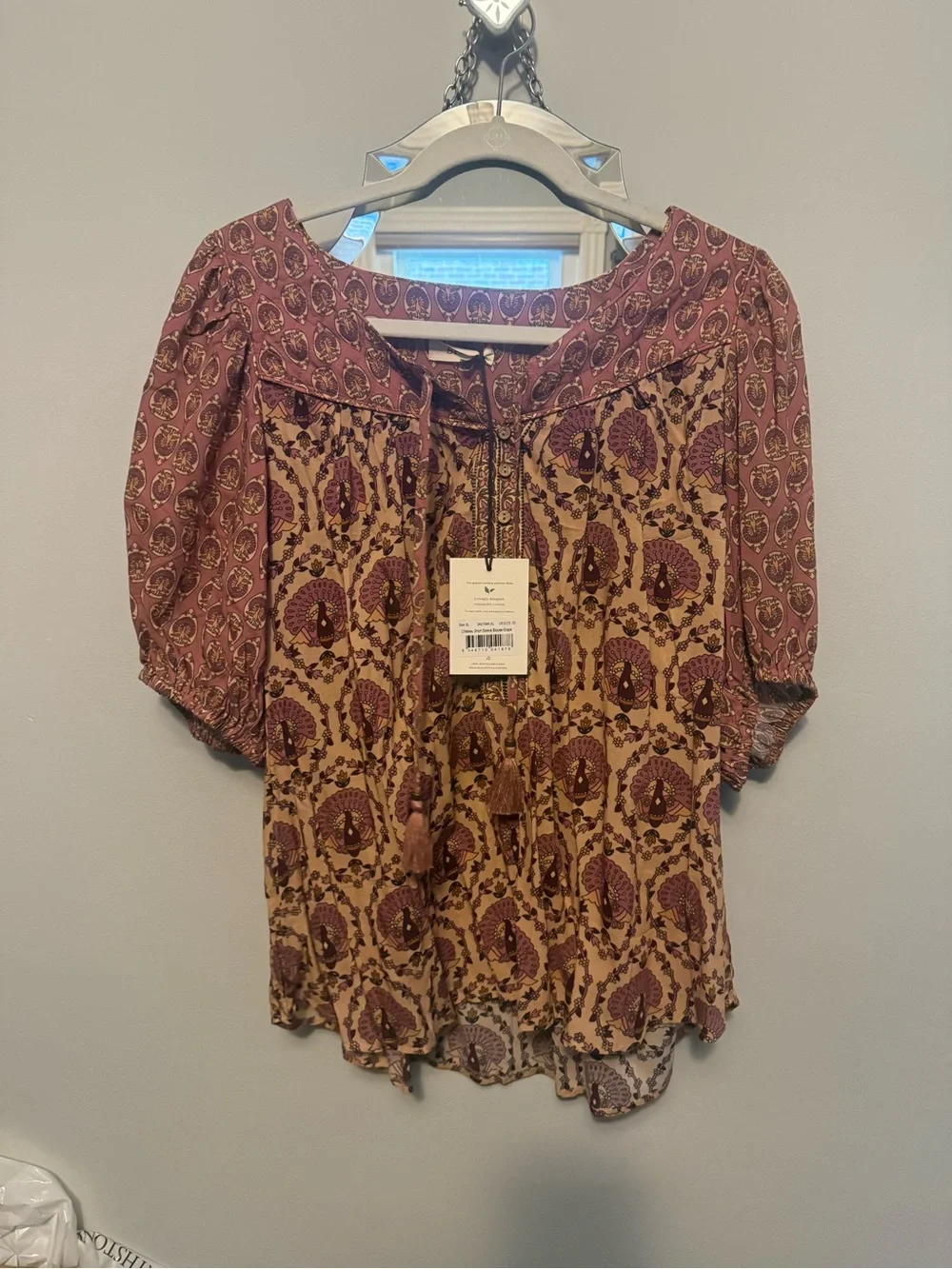 Spell Printed Peasant Blouse in Mauve and Cream